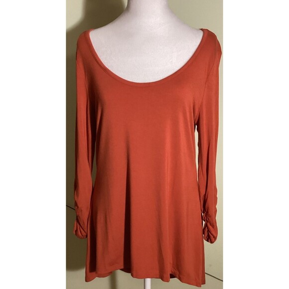 Grace Elements Womens Size M Rust Stretch Boat Neck Ruched Long Sleeve Tunic Top - Picture 1 of 9